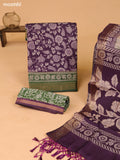 Purple and Green Art Silk Dress Material With Allover Kalamkari Prints and Bottom & Dupatta