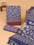 Blue and Pastel Purple Art Silk Dress Material With Allover Kalamkari Prints and Bottom & Dupatta