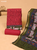 Reddish Pink and Green Art Silk Dress Material With Allover Prints and Bottom & Dupatta