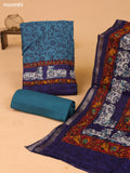 Teal green and Blue Art Silk Dress Material With Allover Prints and Bottom & Dupatta