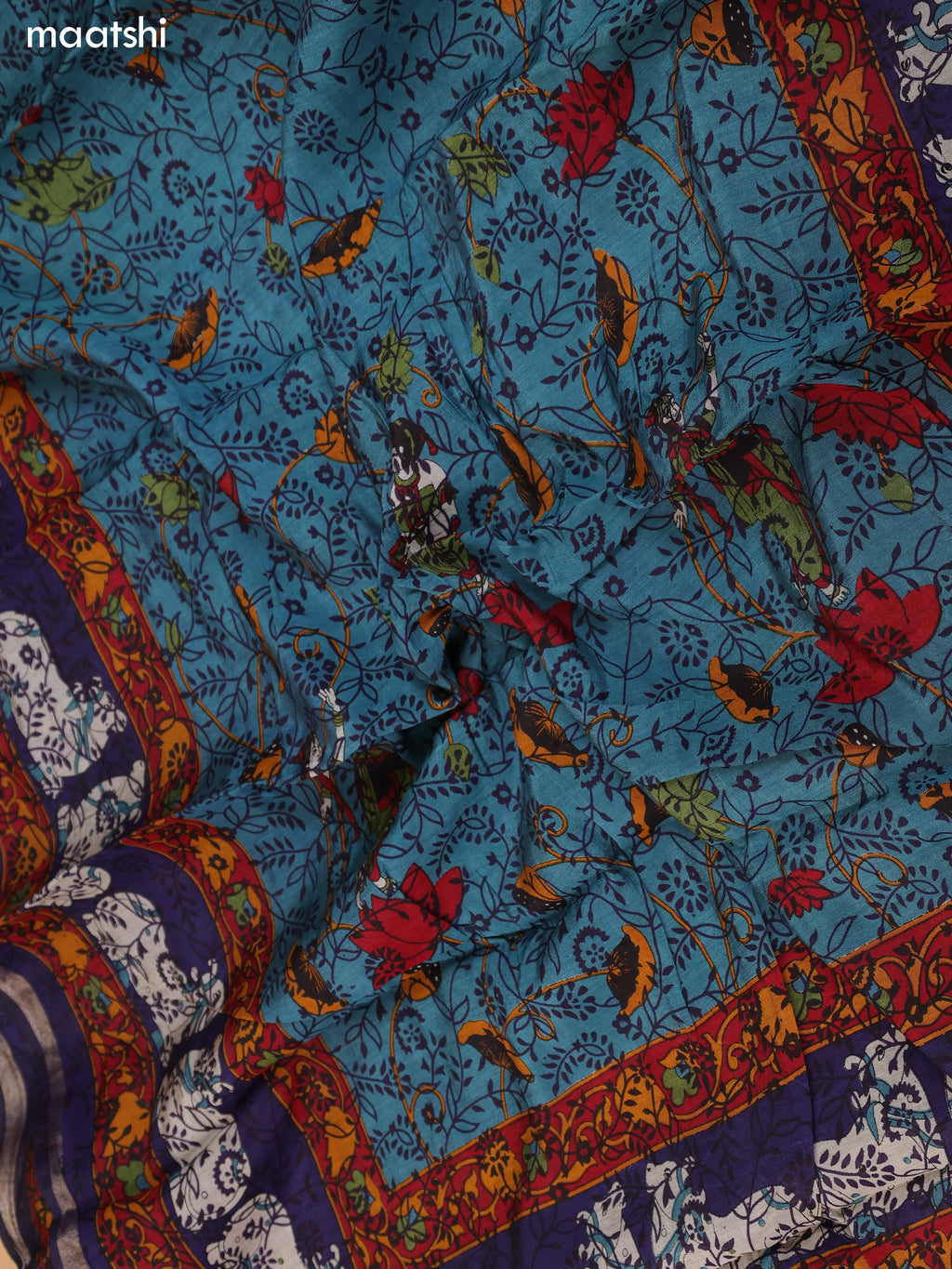 Teal green and Blue Art Silk Dress Material With Allover Prints and Bottom & Dupatta