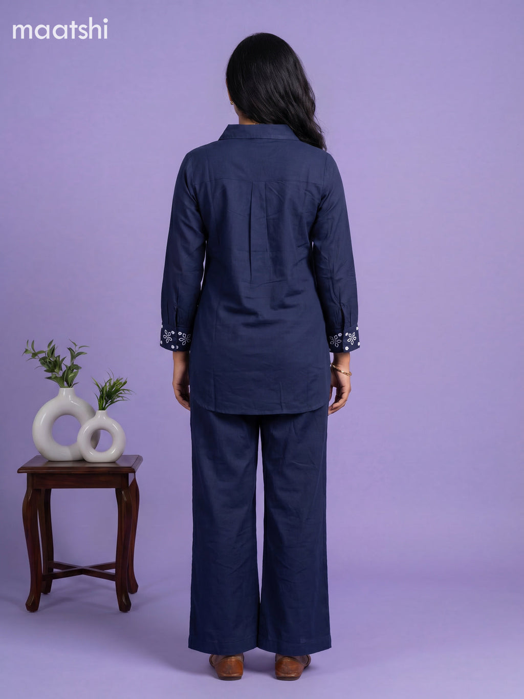 Blue Cotton Embroidery Work Short Co-Ord Set