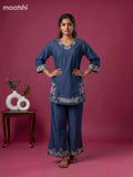 Blue Denim Cotton Embroidery Work Short Co-Ord Set