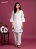 Off White Cotton Embroidery Work Kurti Set