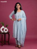 Pastel Blue Cotton Embroidery Work Straight Suit
