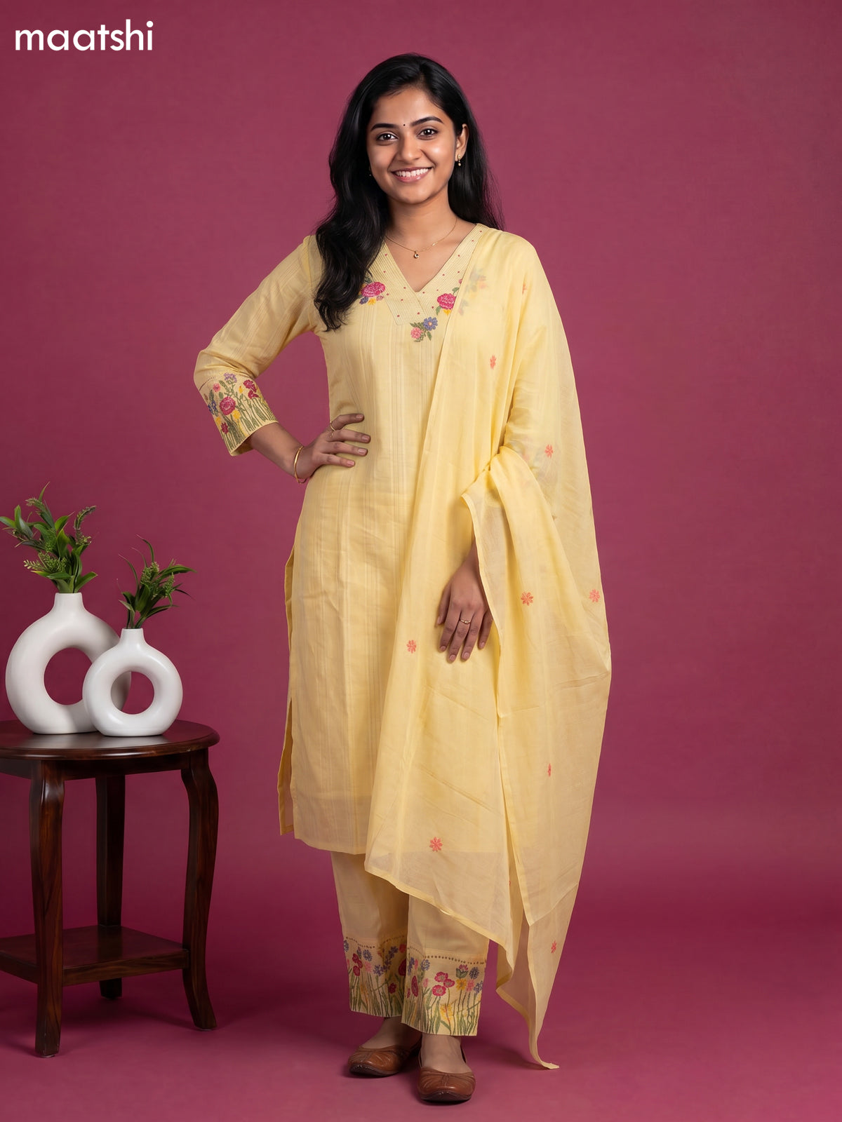 Sandal Cotton Embroidery Work Straight Suit