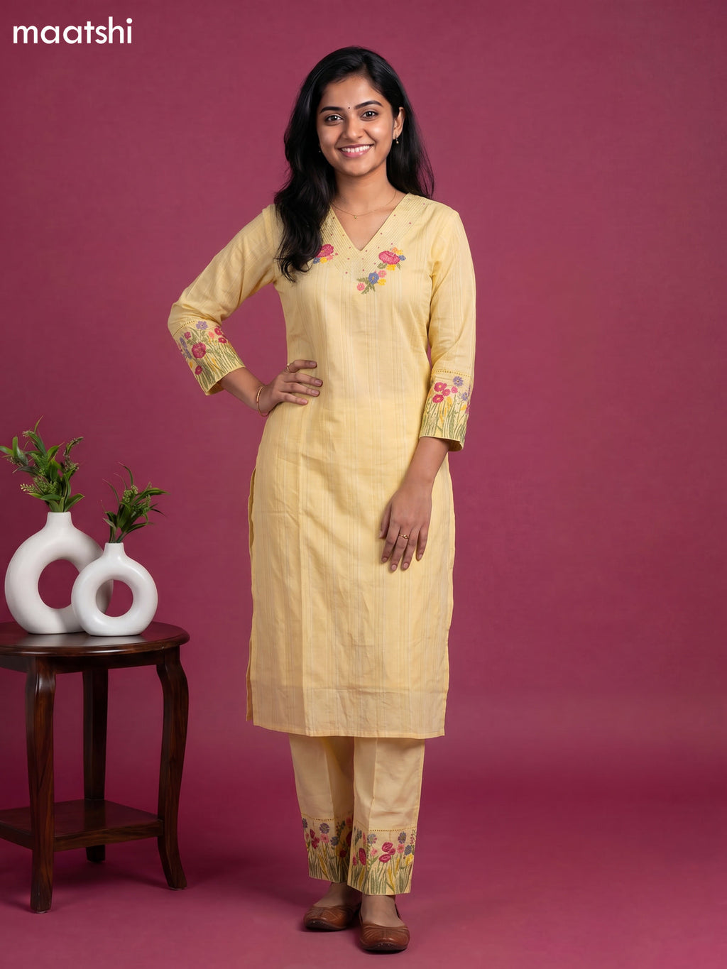 Sandal Cotton Embroidery Work Straight Suit