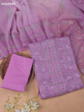 Lavender Linen Cotton Dress Materials With Allover Floral Prints and Embroidry Work