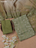 Green Linen Cotton Dress Materials With Allover Floral Prints and Embroidry Work