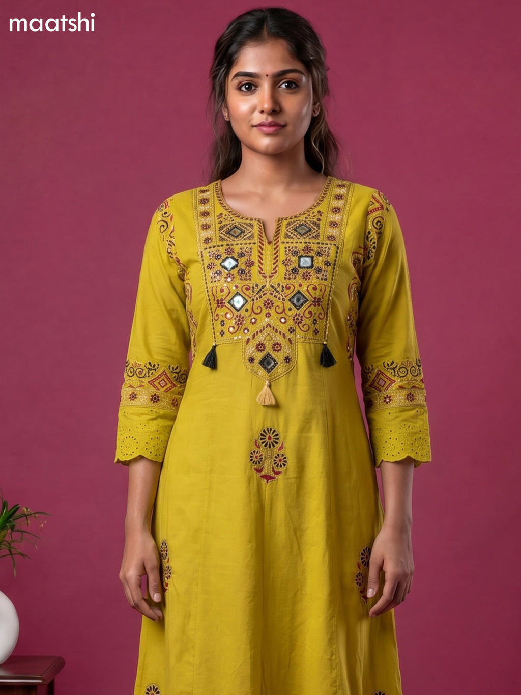 Rustic Maroon Cotton Ajrakh Printed & Embroidery Work Anarkali Suit