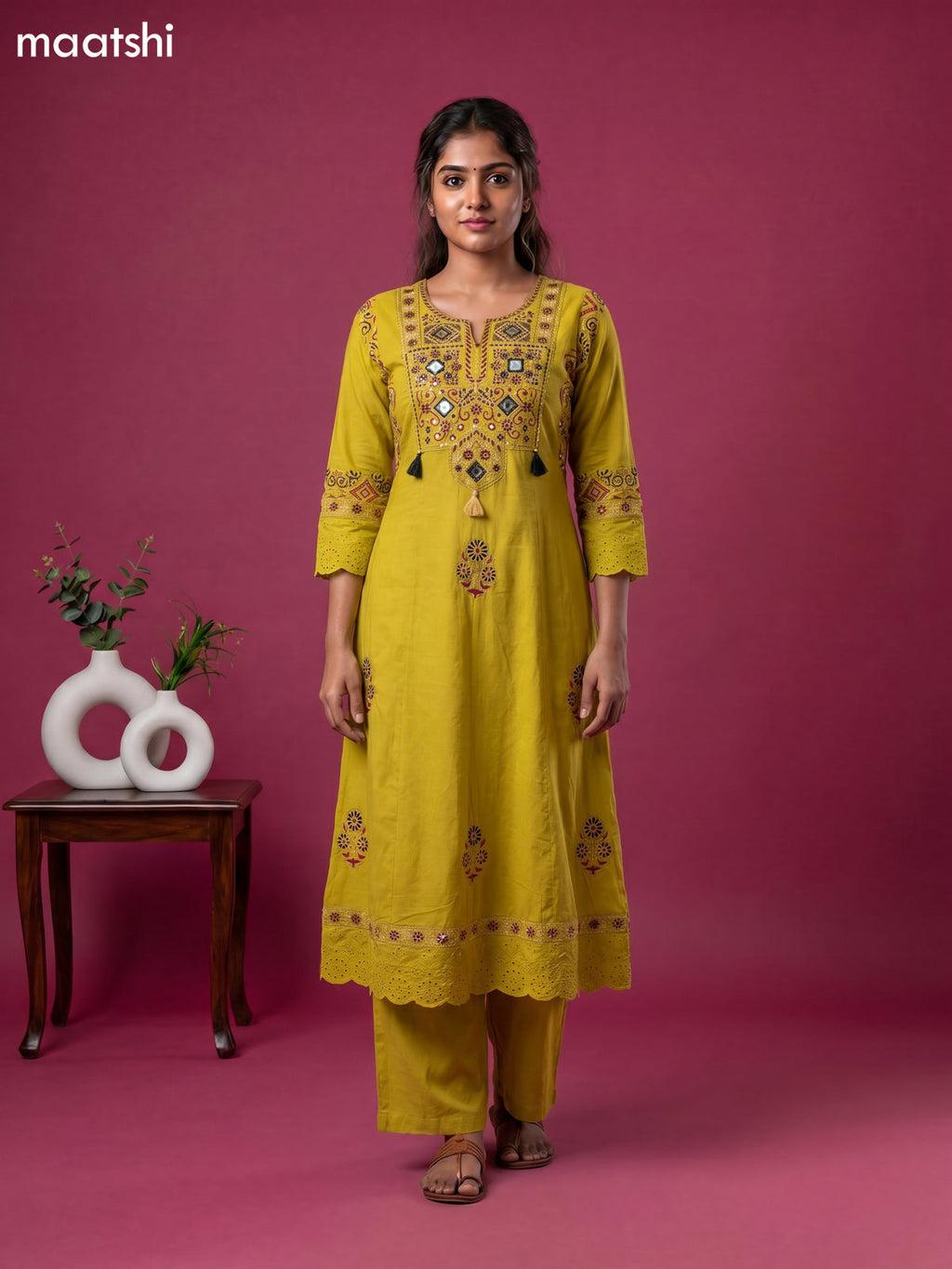 Rustic Maroon Cotton Ajrakh Printed & Embroidery Work Anarkali Suit