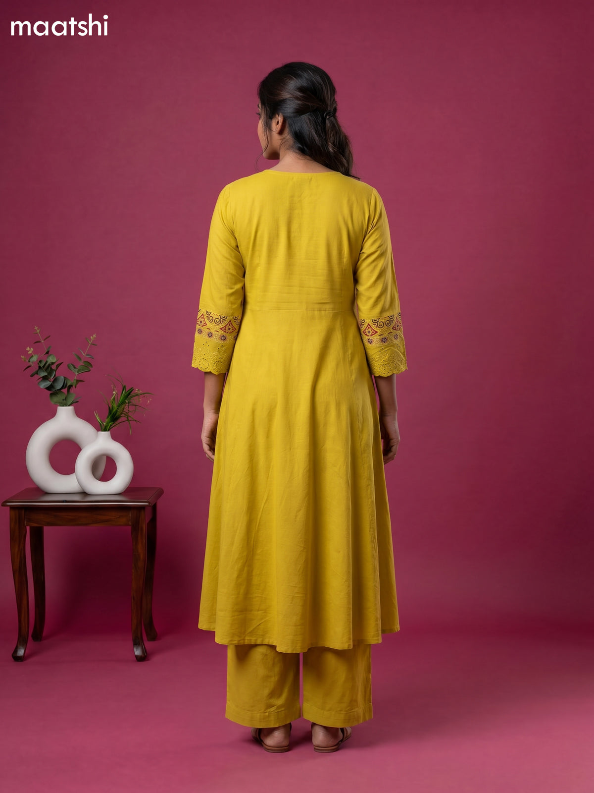 Rustic Maroon Cotton Ajrakh Printed & Embroidery Work Anarkali Suit