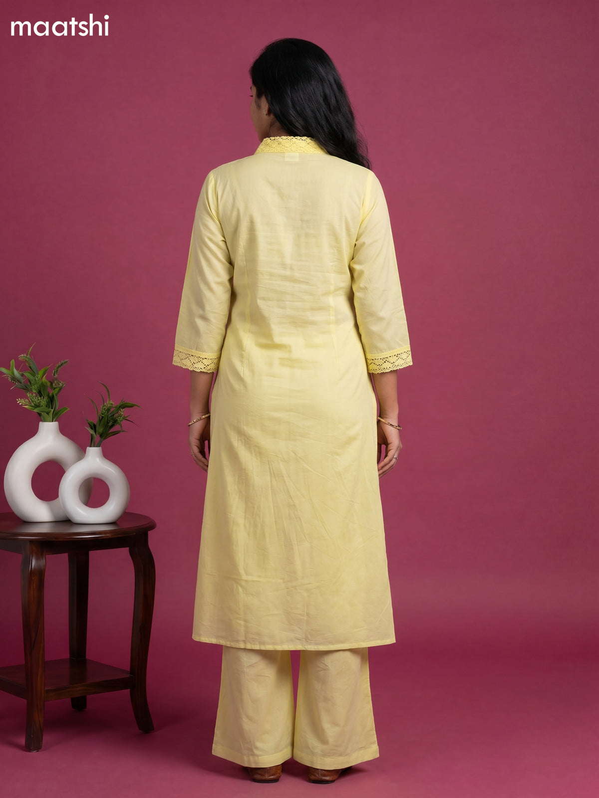 Pale Yellow Cotton Embroidery Work Anarkali Suit