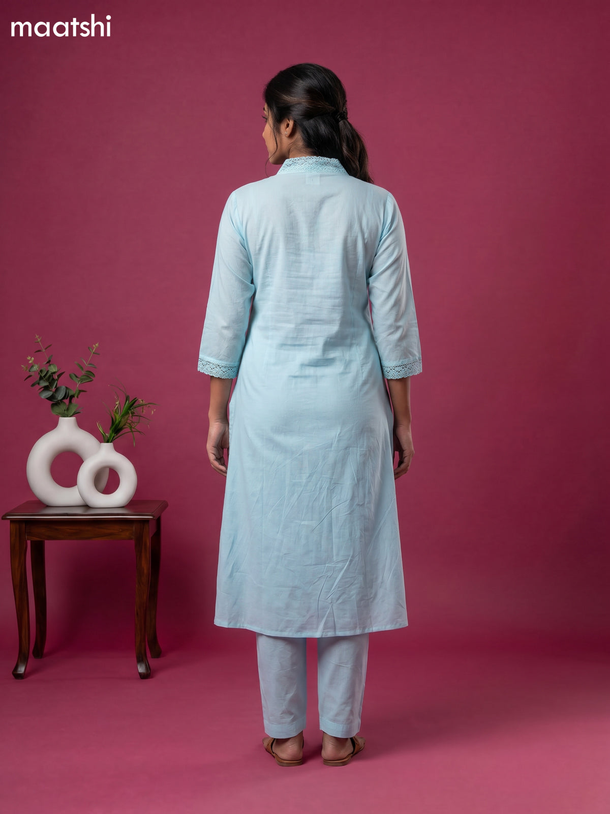 Sky Blue Cotton Embroidery Work Anarkali Suit