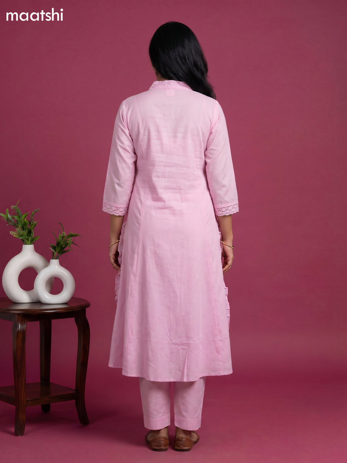 Pink Cotton Embroidery Work Anarkali Suit