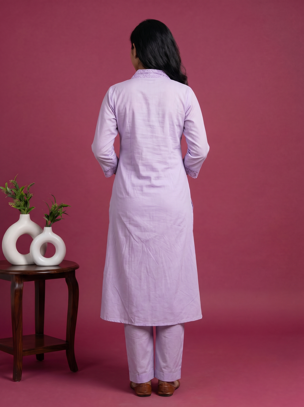 Lavender Cotton Embroidery Work Anarkali Suit
