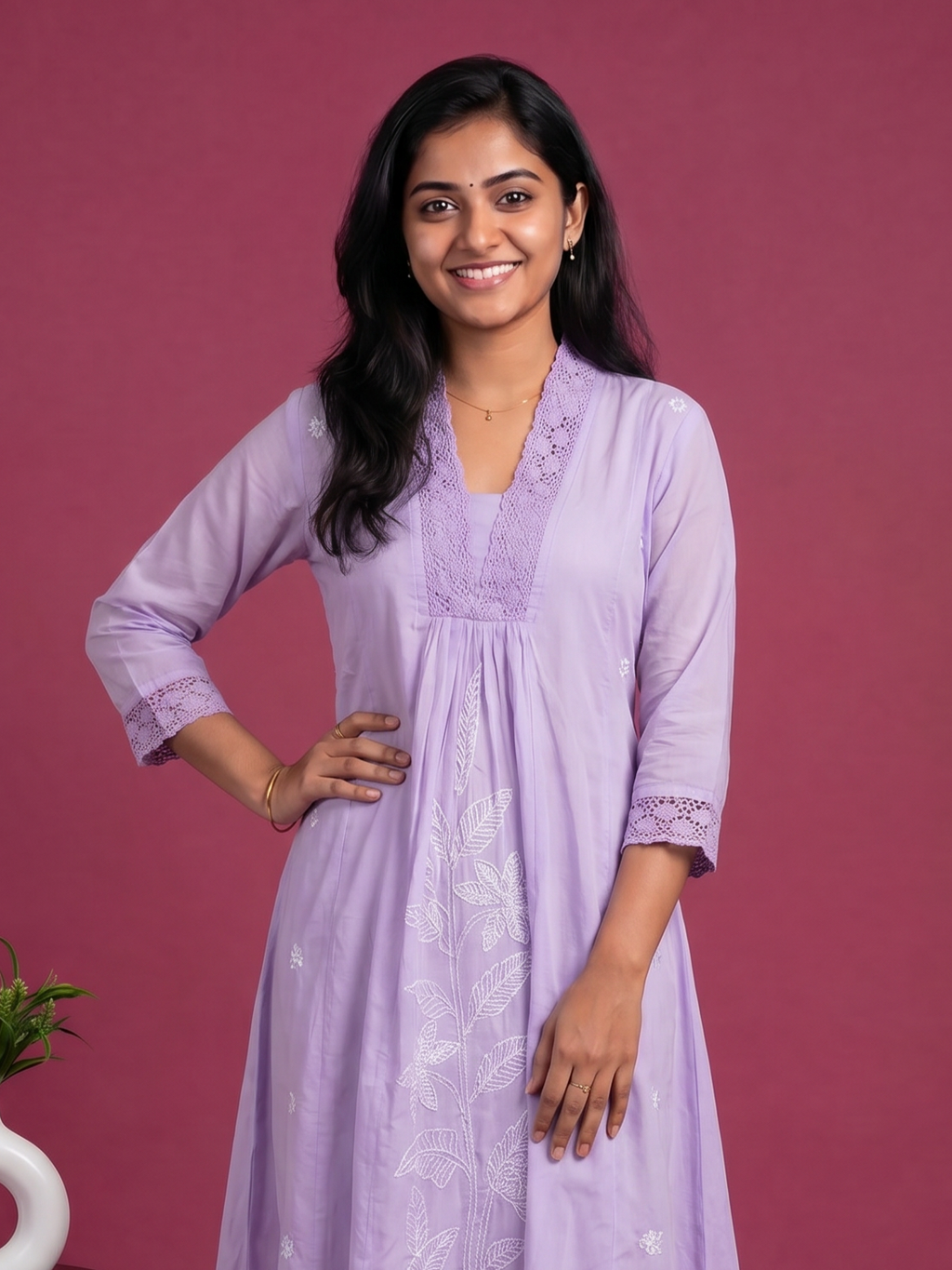 Lavender Cotton Embroidery Work Anarkali Suit