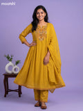 Mustard Yellow Cotton Embroidery Work Anarkali Suit