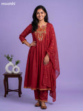 Maroon Cotton Embroidery Work Anarkali Suit