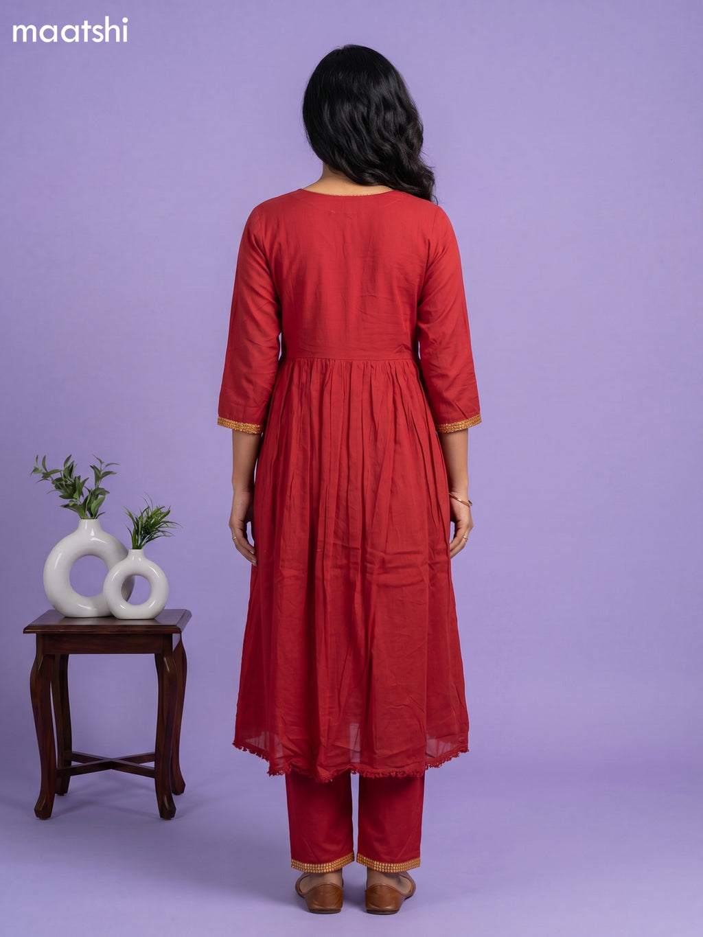 Maroon Cotton Embroidery Work Anarkali Suit