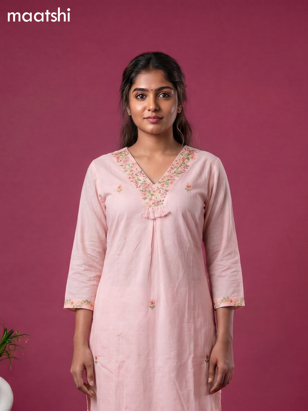 Peach Cotton Embroidery Work Straight Suit