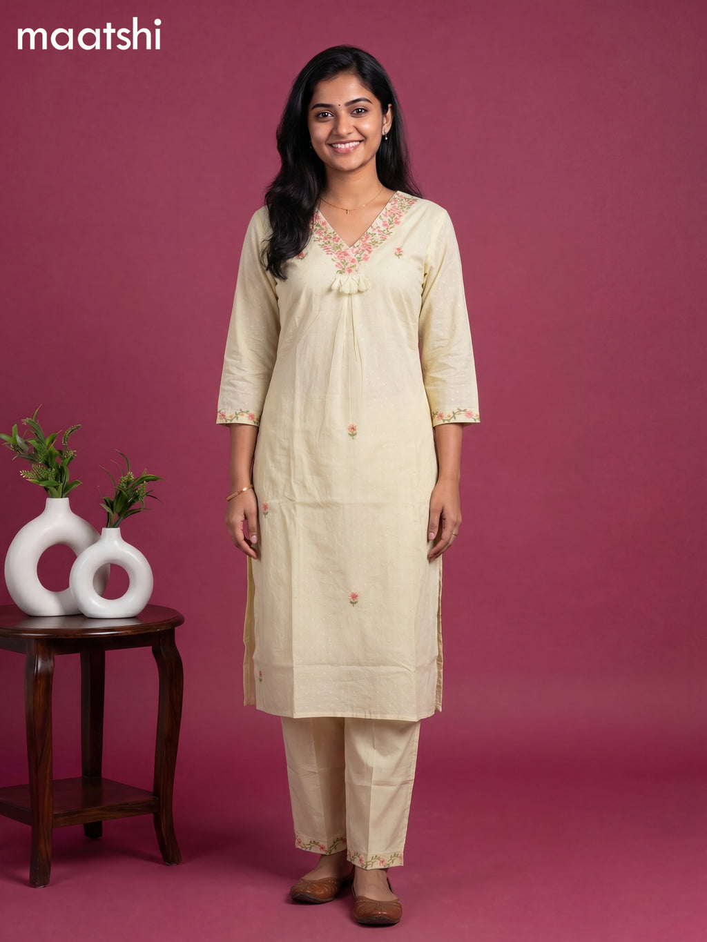 Pastel Green Cotton Embroidery Work Straight Suit