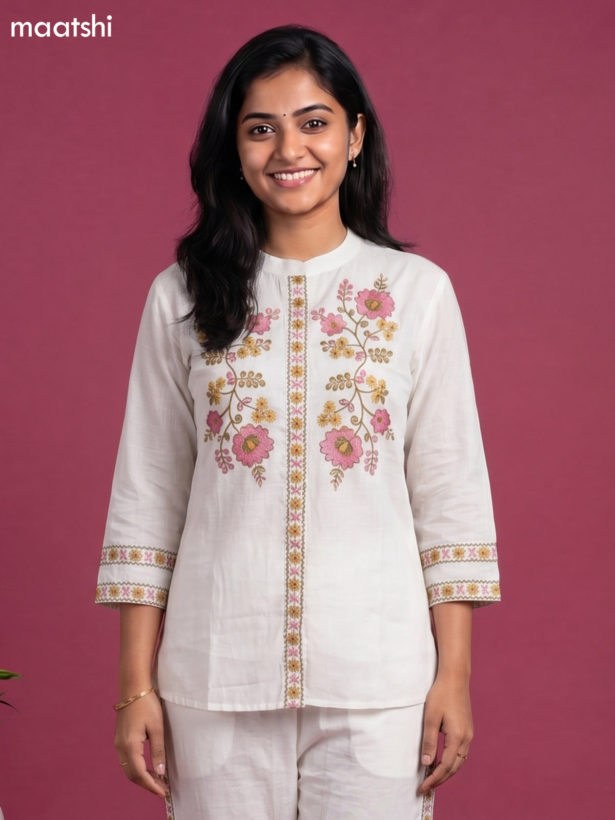 Off White Cotton Embroidery Co-Ord Set