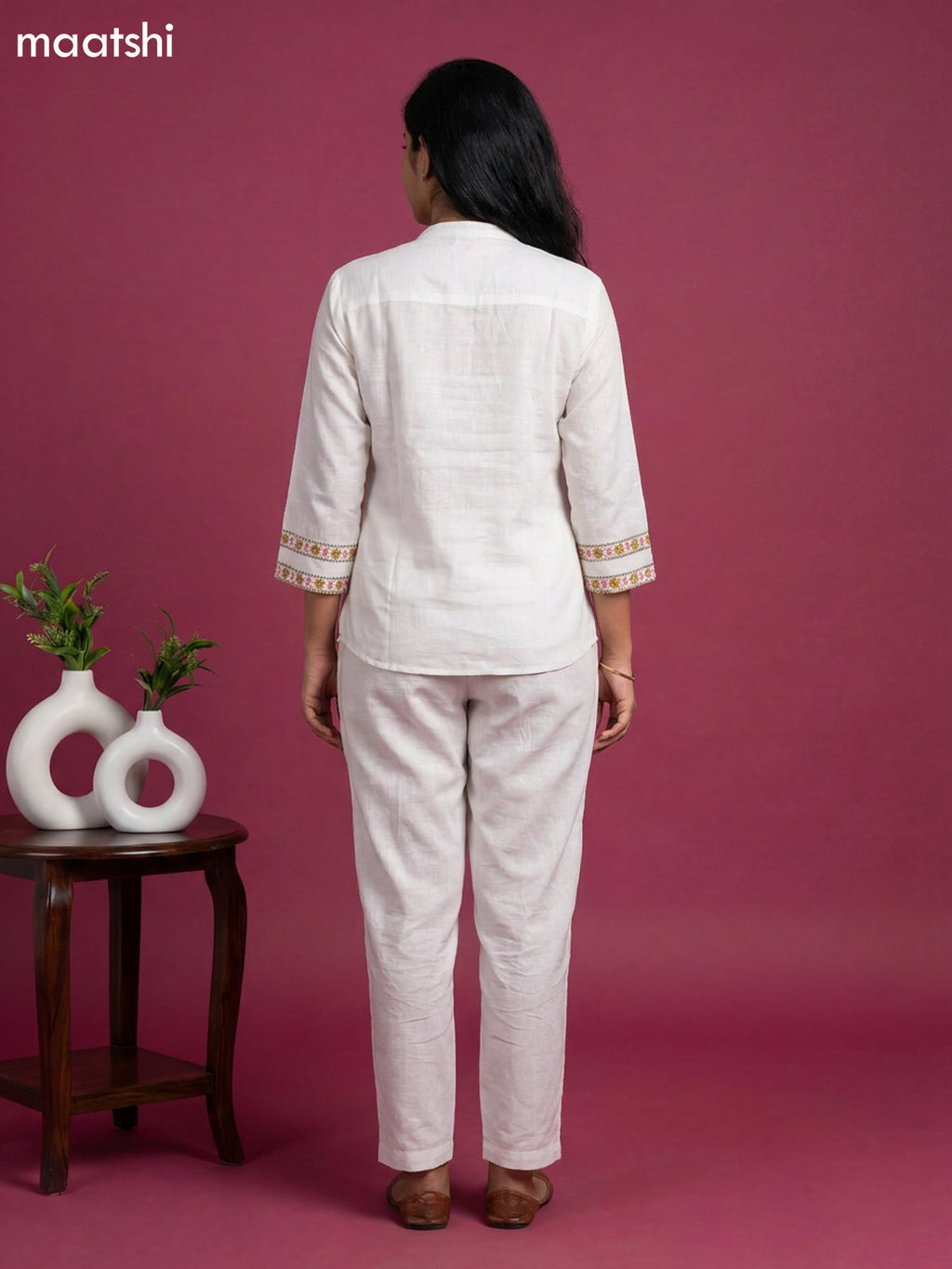 Off White Cotton Embroidery Co-Ord Set