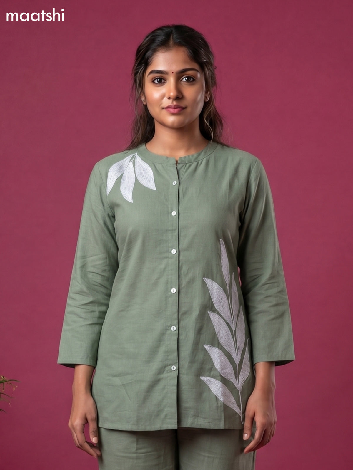 Pastel Green Cotton Sequin Work Co-Ord Set