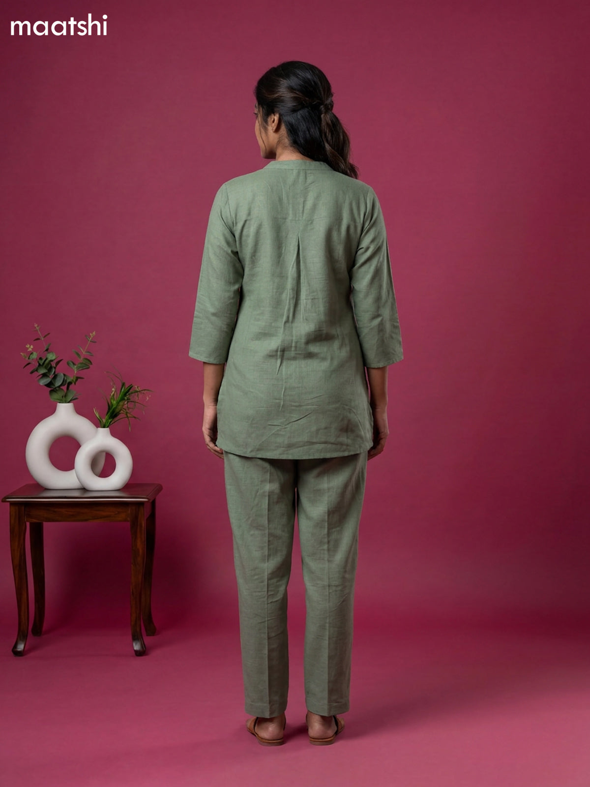 Pastel Green Cotton Sequin Work Co-Ord Set