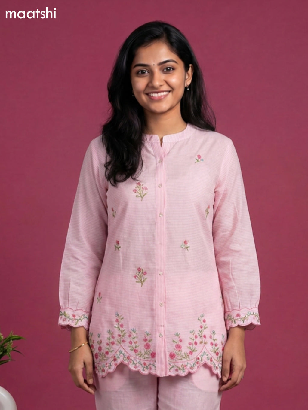 Lotus Pink Cotton Embroidery Co-Ord Set