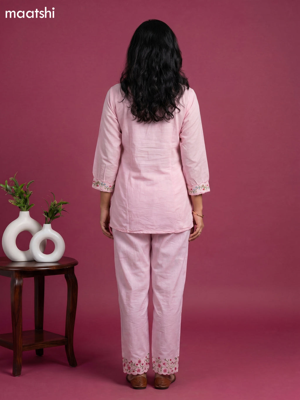 Lotus Pink Cotton Embroidery Co-Ord Set