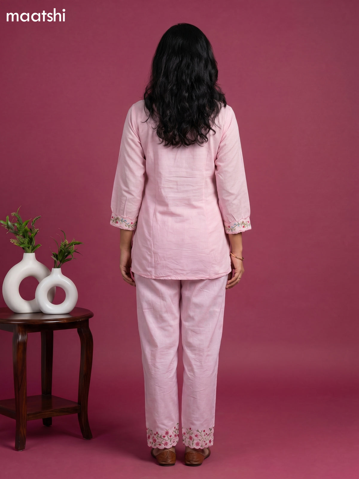 Lotus Pink Cotton Embroidery Co-Ord Set