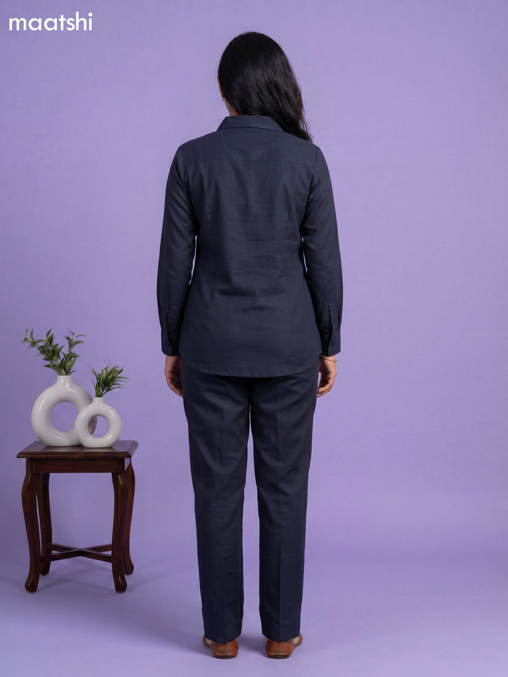 Dark Blue Cotton Embroidery Work Short Co-Ord Set