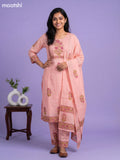 Peach Cotton Floral Printed Straight Suit