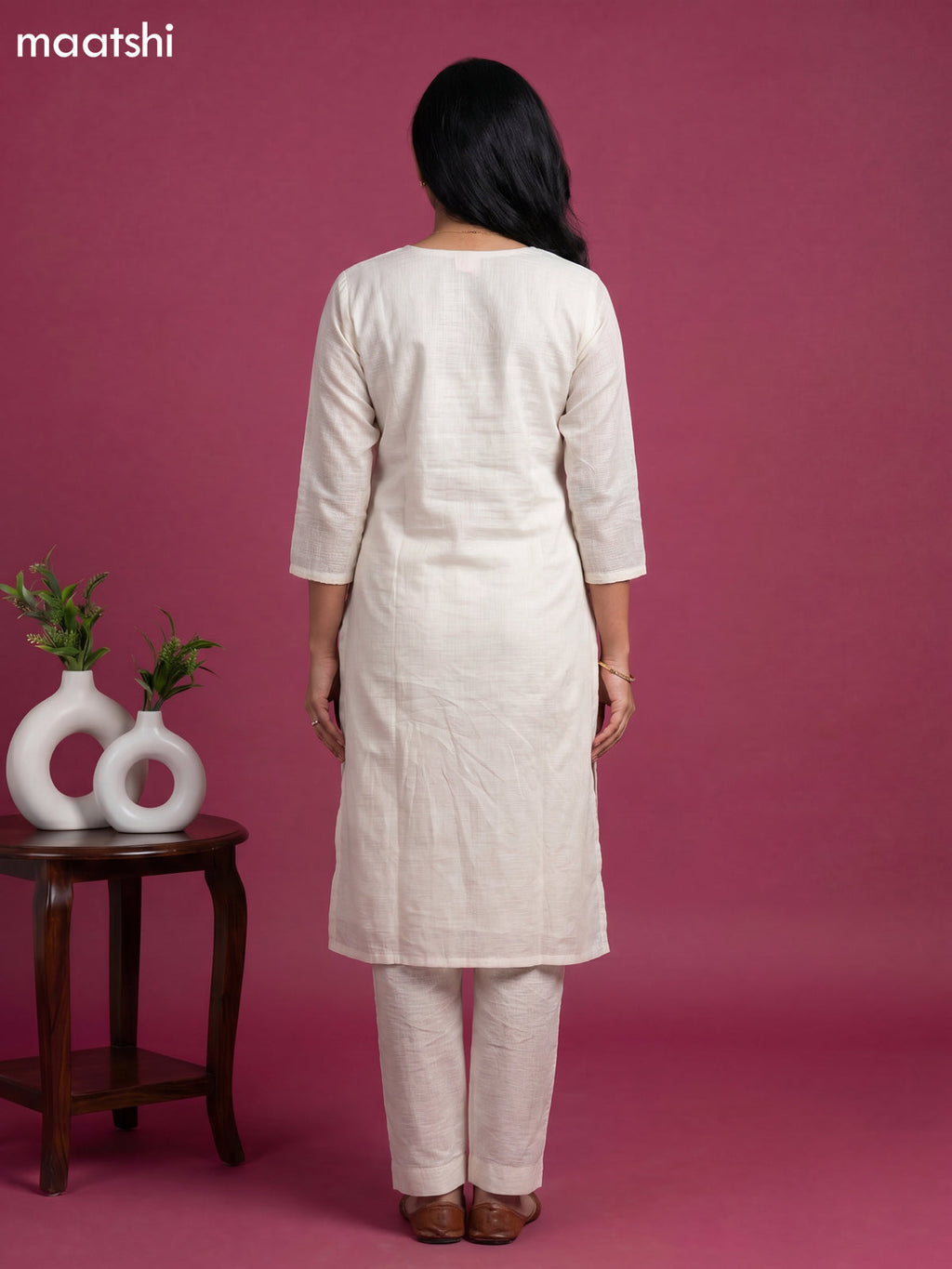 Cream Kota Embroidery Work Straight Suit