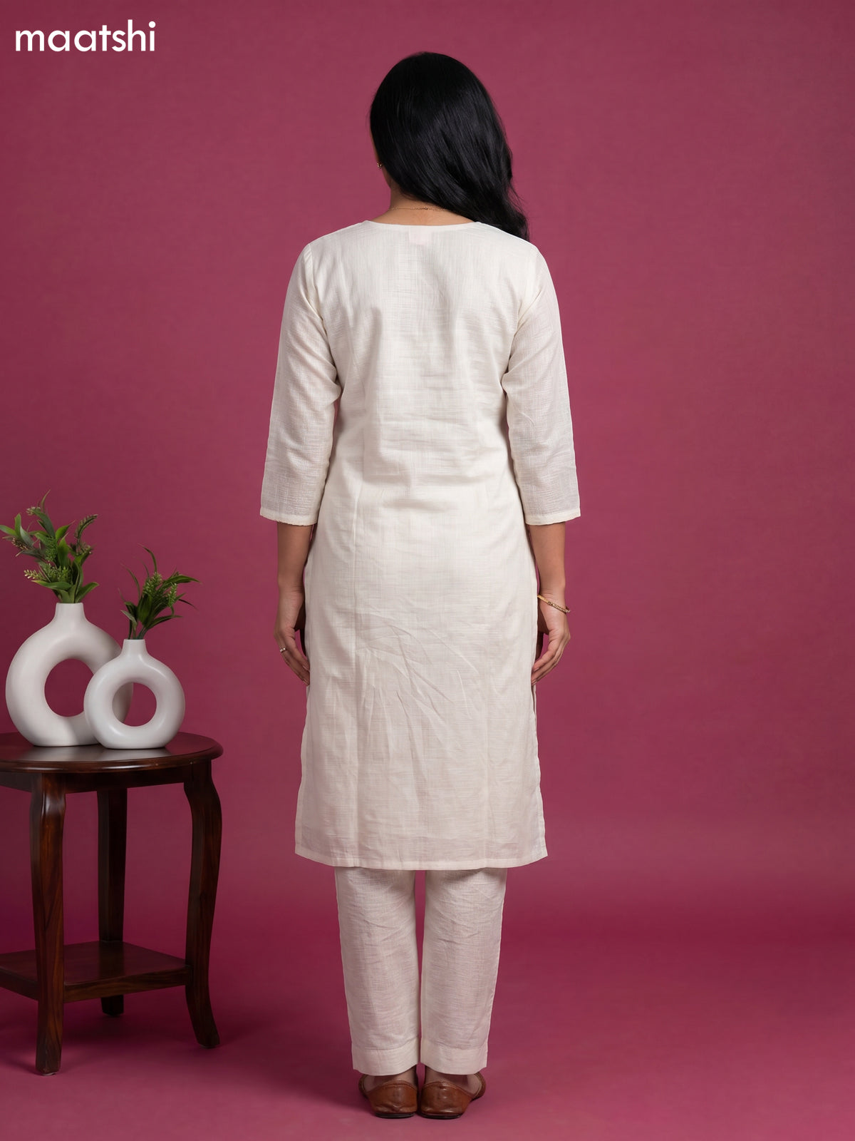 Cream Kota Embroidery Work Straight Suit