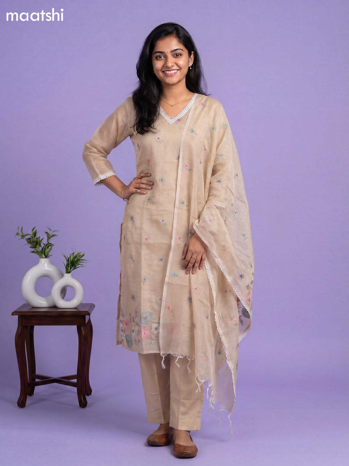 Sandal Kota Embroidery Work Straight Suit