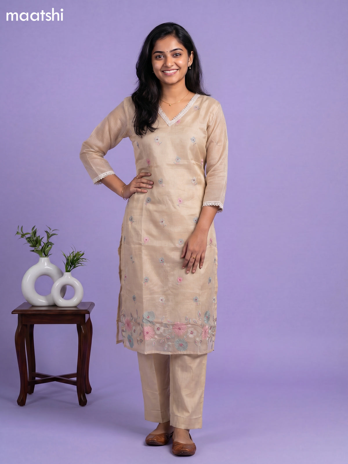 Sandal Kota Embroidery Work Straight Suit