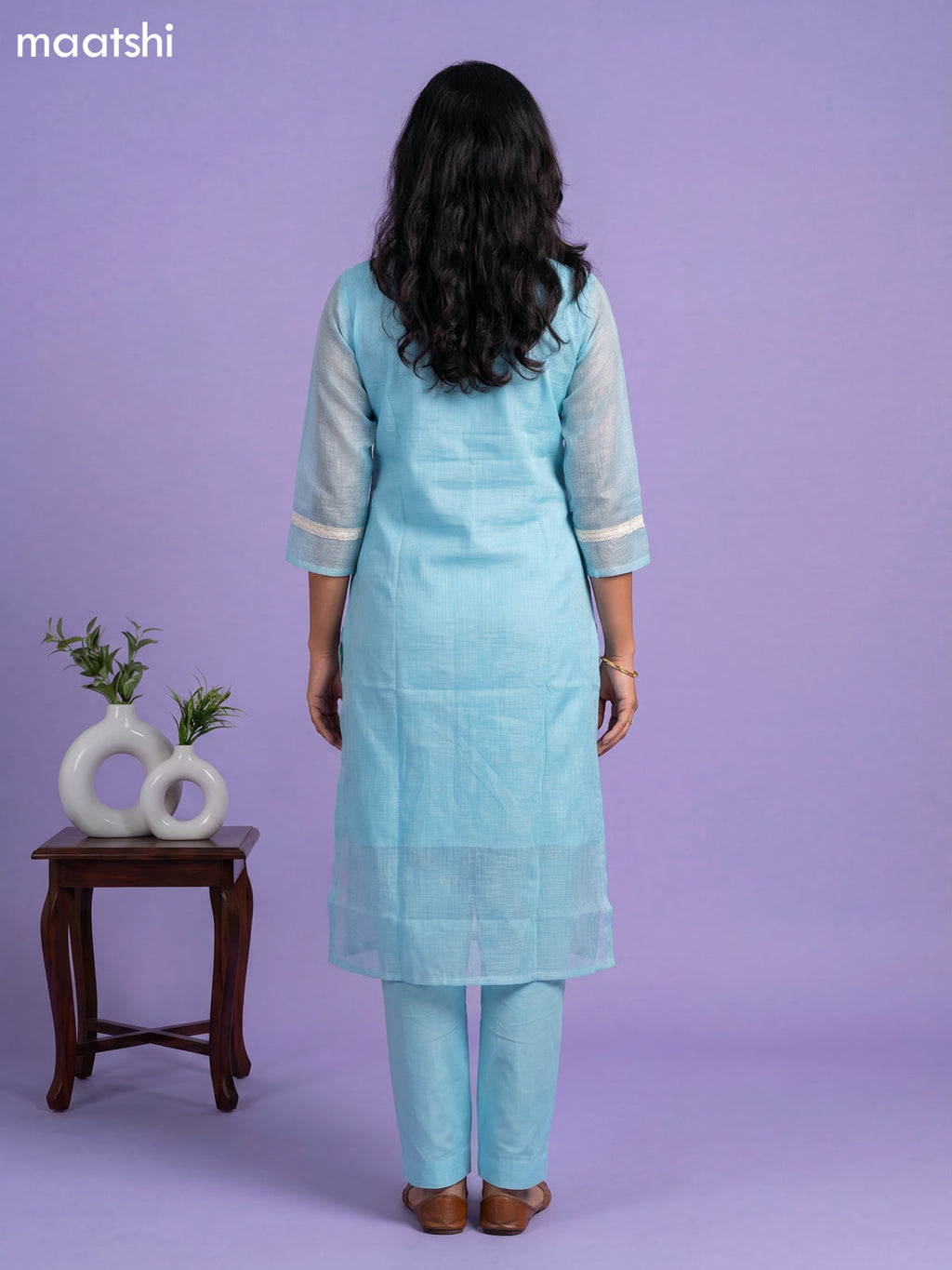 Teal Blue Kota Embroidery Work Straight Suit