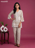 Beige Linen Cotton Embroidery Work Co-Ord Set