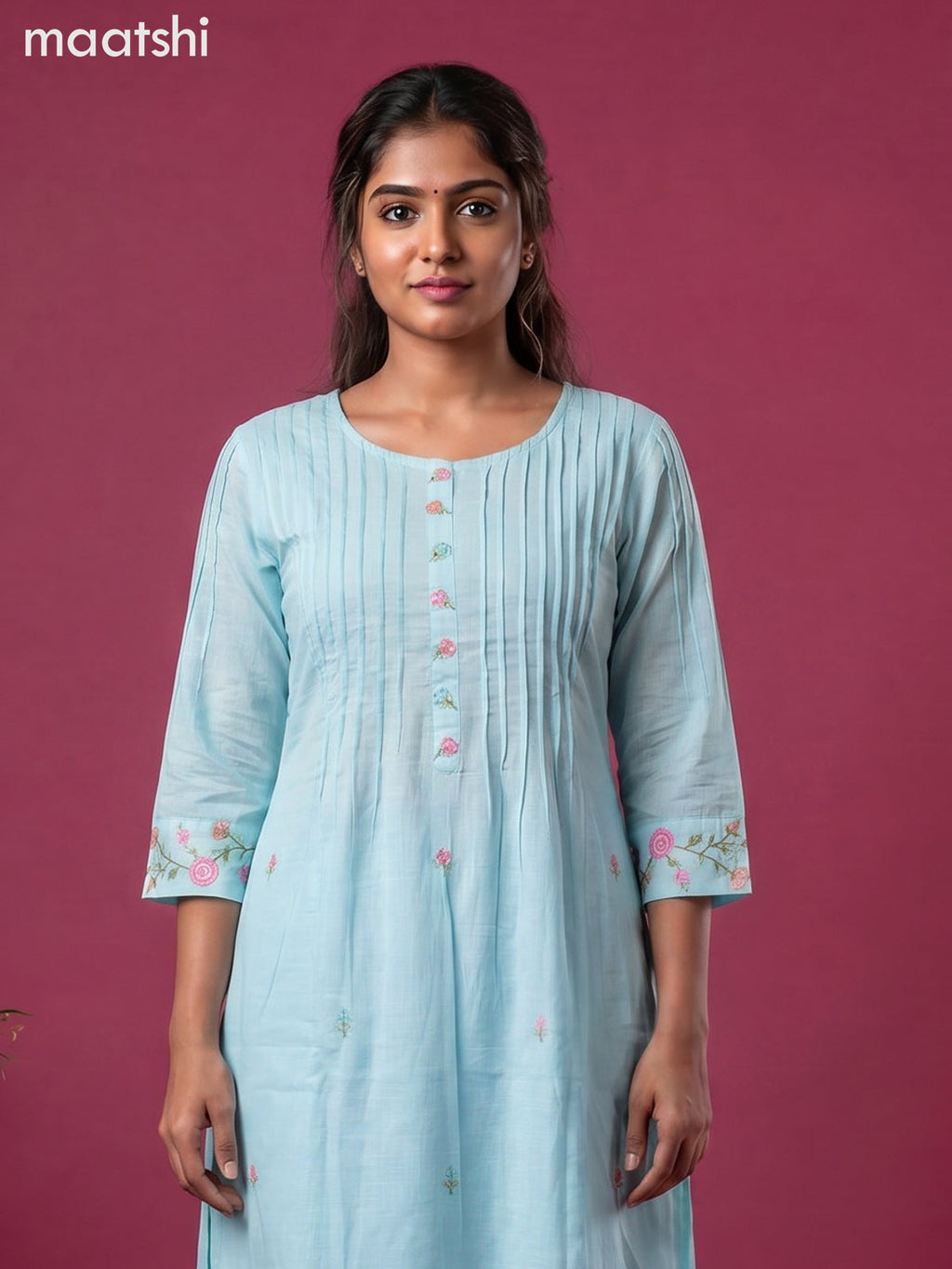 Blue Cotton Embroidery Work Anarkali Suit