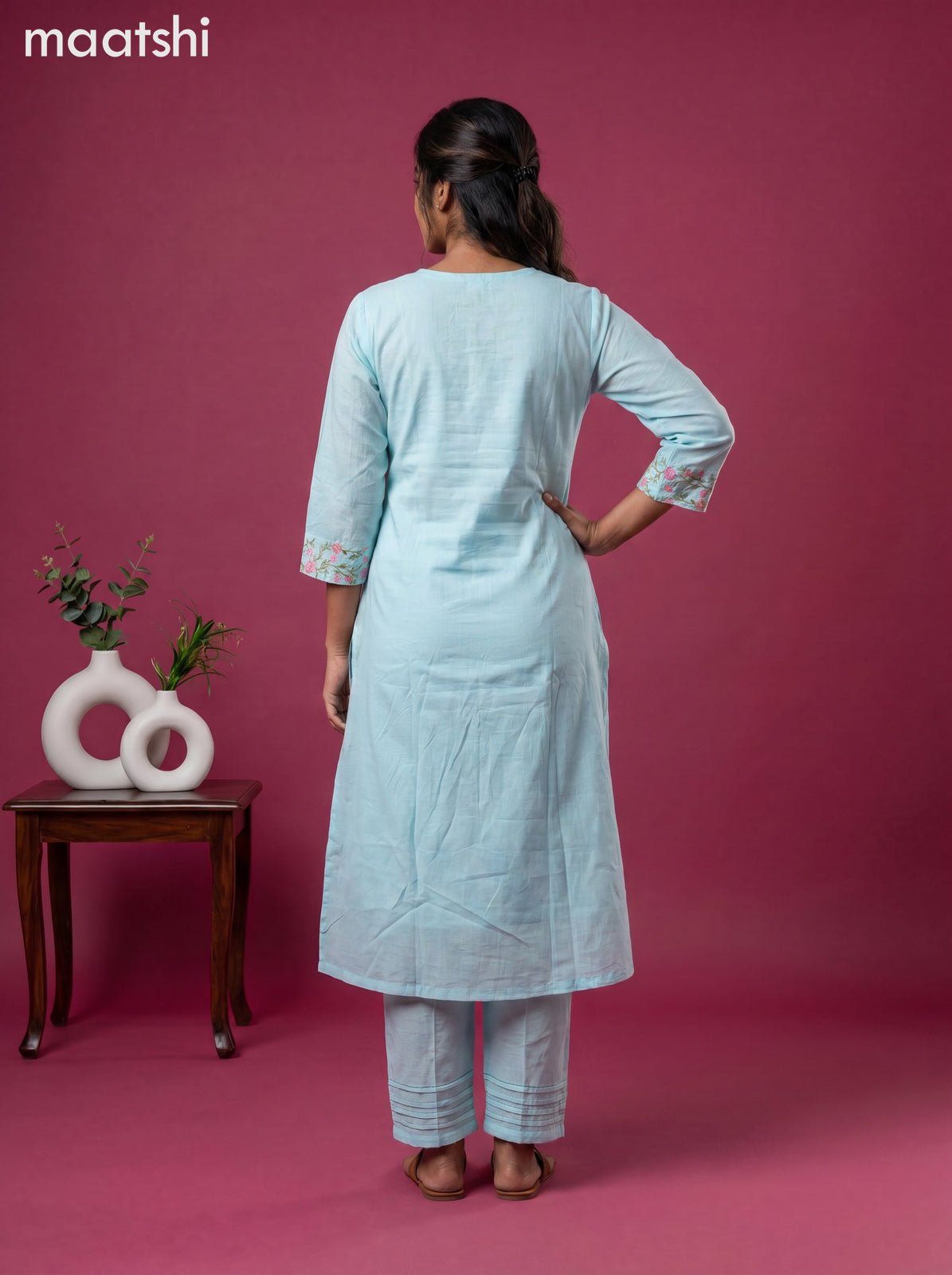 Blue Cotton Embroidery Work Anarkali Suit