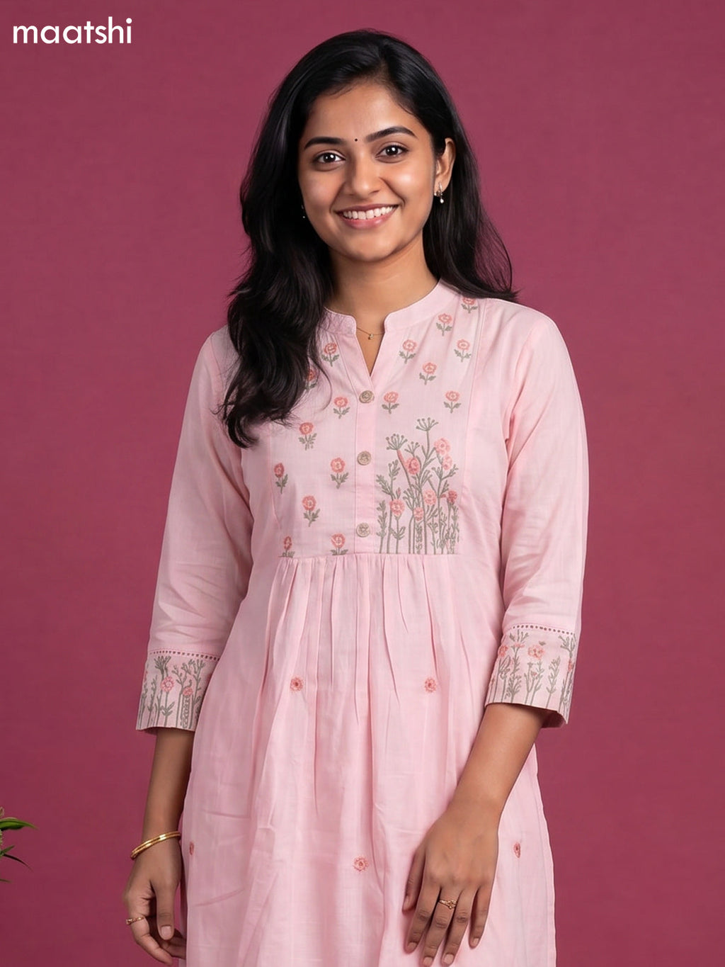 Lotus Pink Cotton Embroidery Work Straight Suit