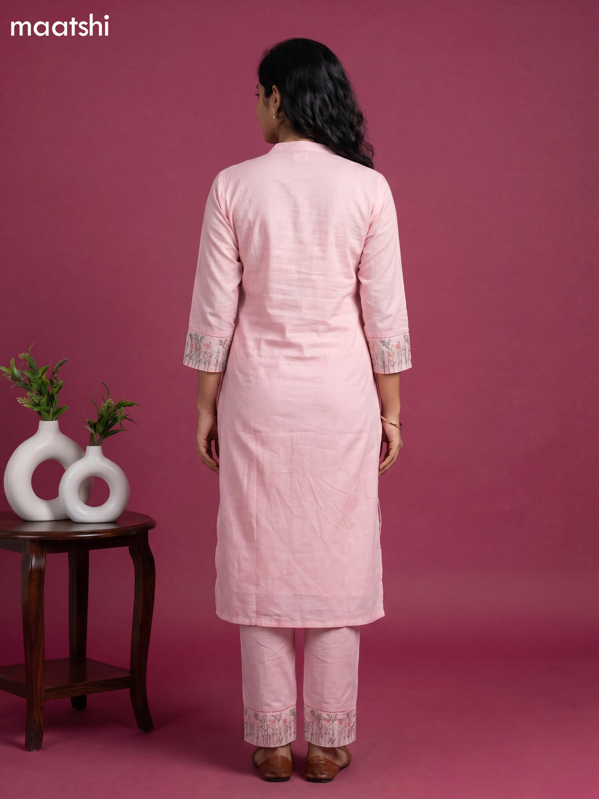 Lotus Pink Cotton Embroidery Work Straight Suit