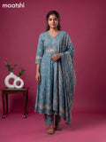 Teal Blue Cotton Floral Printed & Embroidery Work Anarkali Suit
