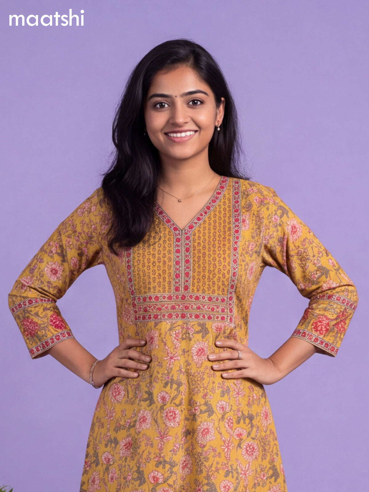 Yellow Cotton Allover Floral Printed Anarkali Suit
