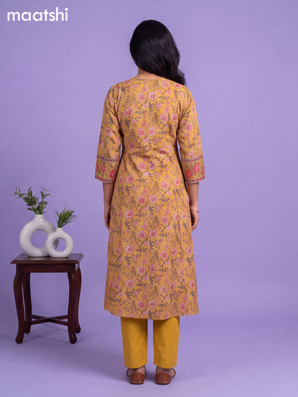 Yellow Cotton Allover Floral Printed Anarkali Suit
