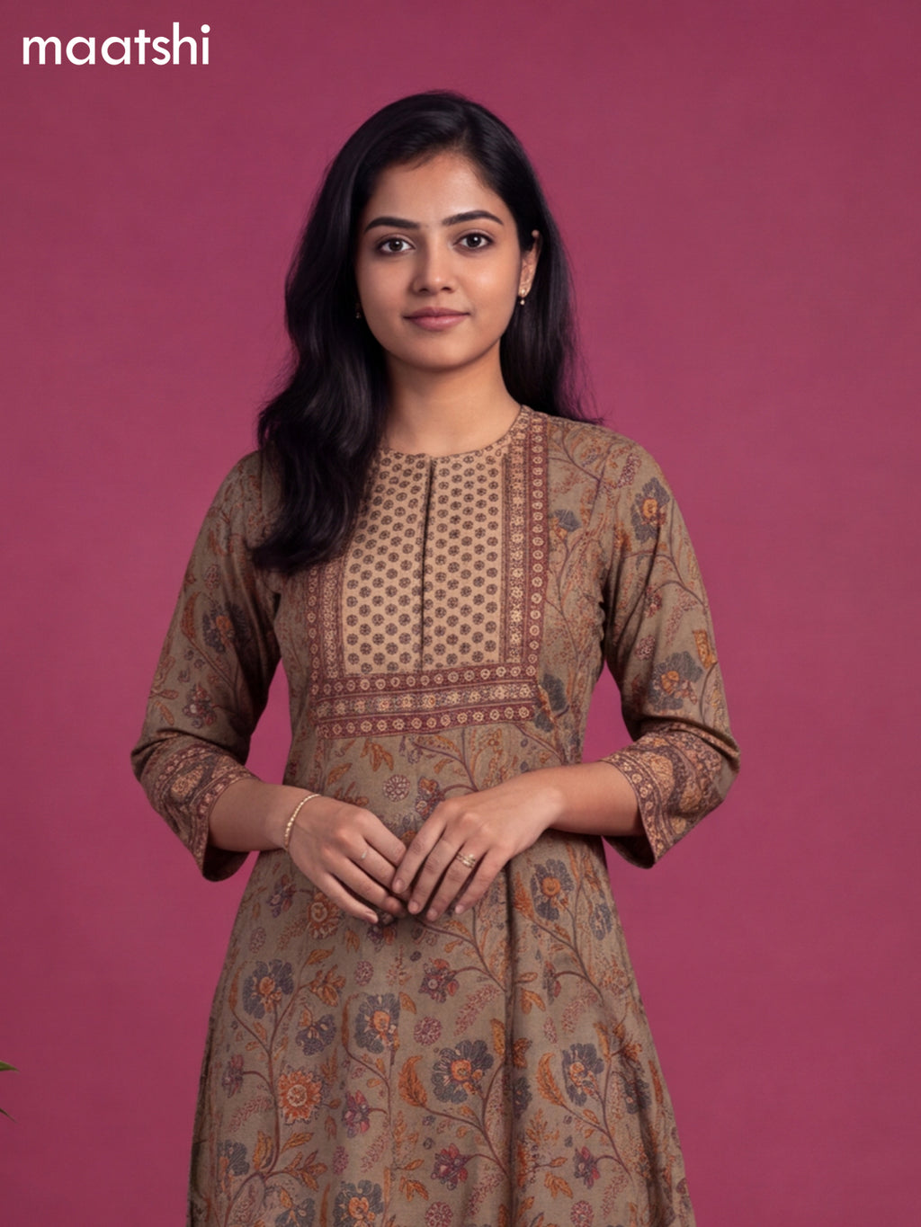 Dark Grey Cotton Allover Floral Printed Anarkali Suit
