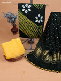 Dark Green and Yellow Gaji Silk Dress Material With Bandhani Prints and Bottom & Dupatta